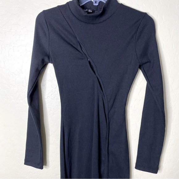 Pretty Little Thing Black Ribbed Knit Slit Midi Dress Size 2 - Picture 7 of 12